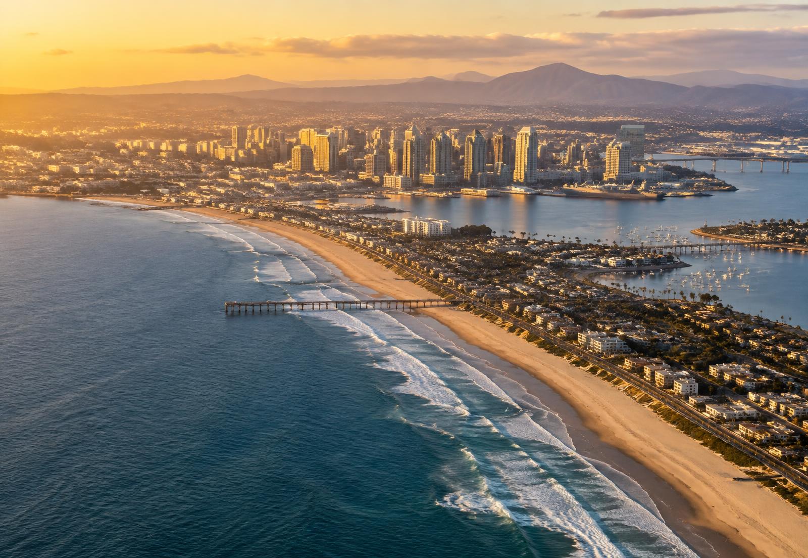 San Diego coastline at golden hour